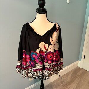 Black cream and raspberry print blouse